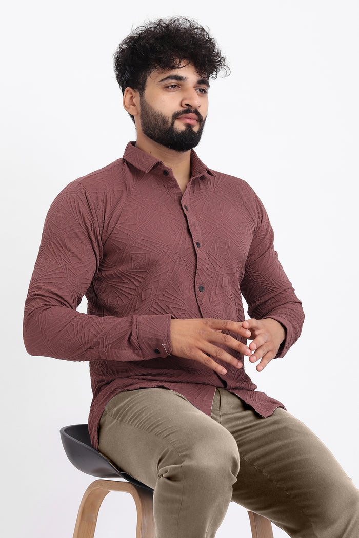 Ellipse Jacquard Burgundy Shirt for Men | Modern Smart-Casual Button-Down Stretch Lycra Top