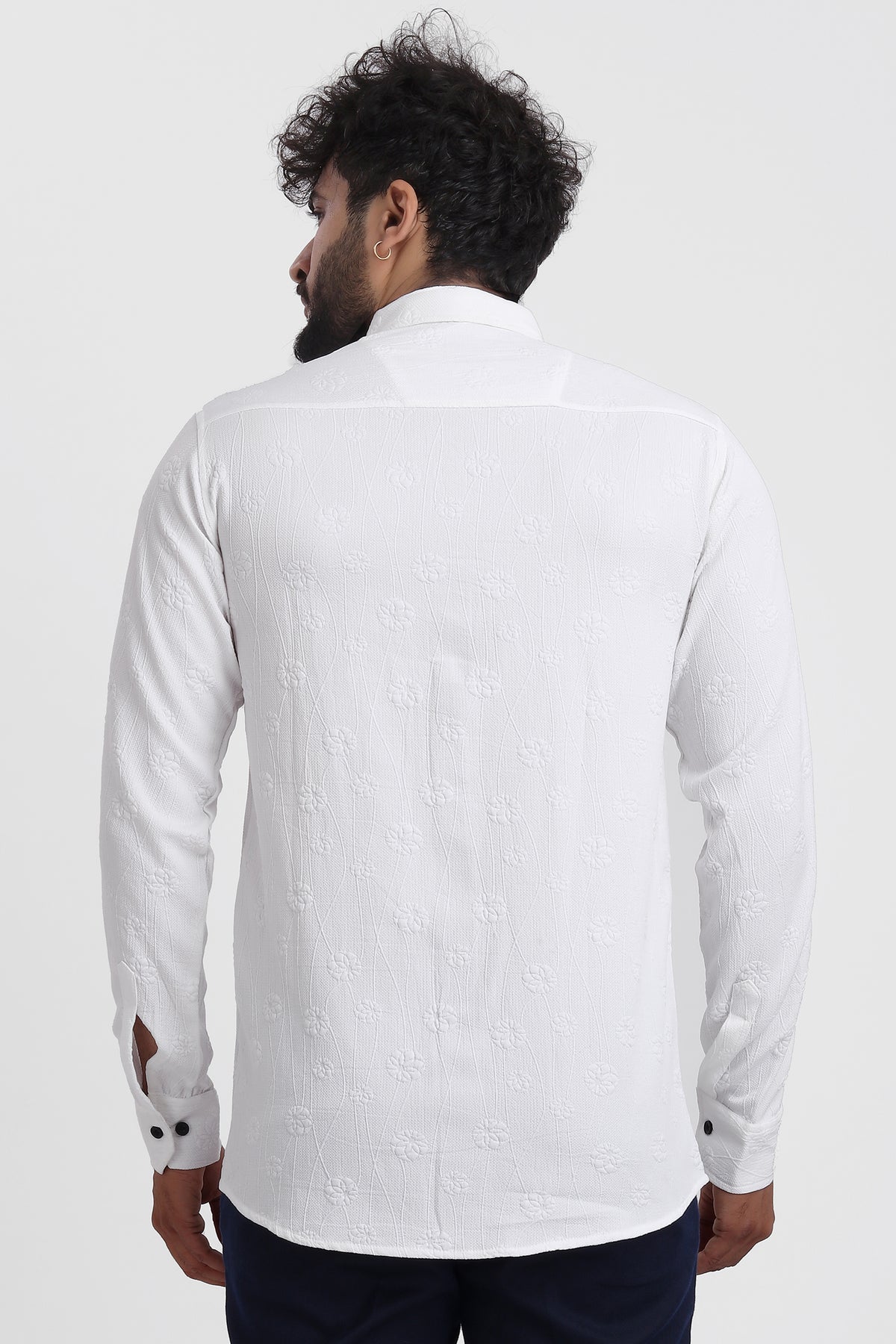 Lupine Jacquard White Shirt for Men | Modern Smart-Casual Button-Down Stretch Lycra Top