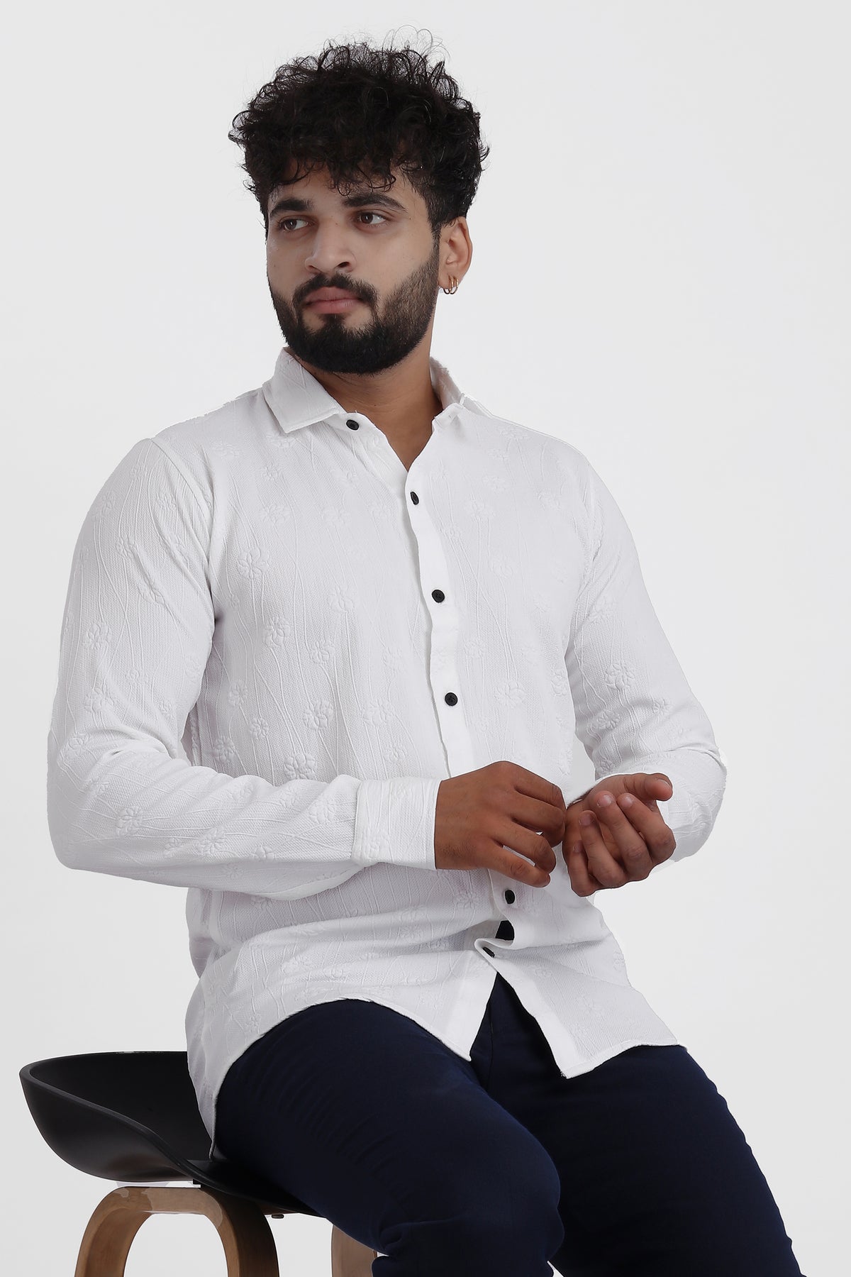 Lupine Jacquard White Shirt for Men | Modern Smart-Casual Button-Down Stretch Lycra Top