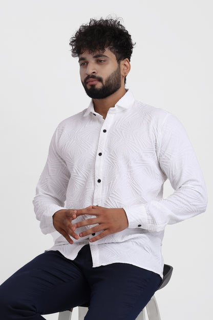 Ellipse Jacquard White Shirt for Men | Modern Smart-Casual Button-Down Stretch Lycra Top