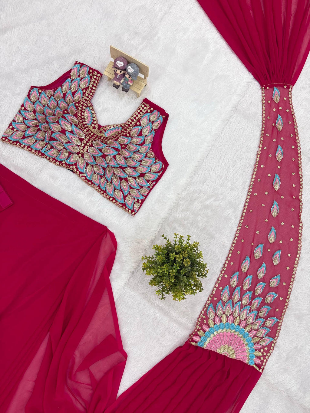 Ready-to-Wear Red Faux Georgette Saree with Sequin Work