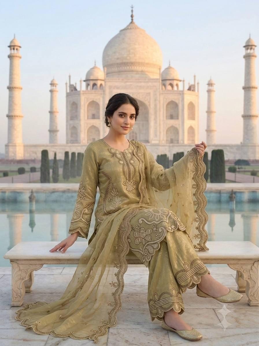 Designer Olive Green Embroidered Salwar Set with Dupatta | Wedding Party Wear Custom Stitched