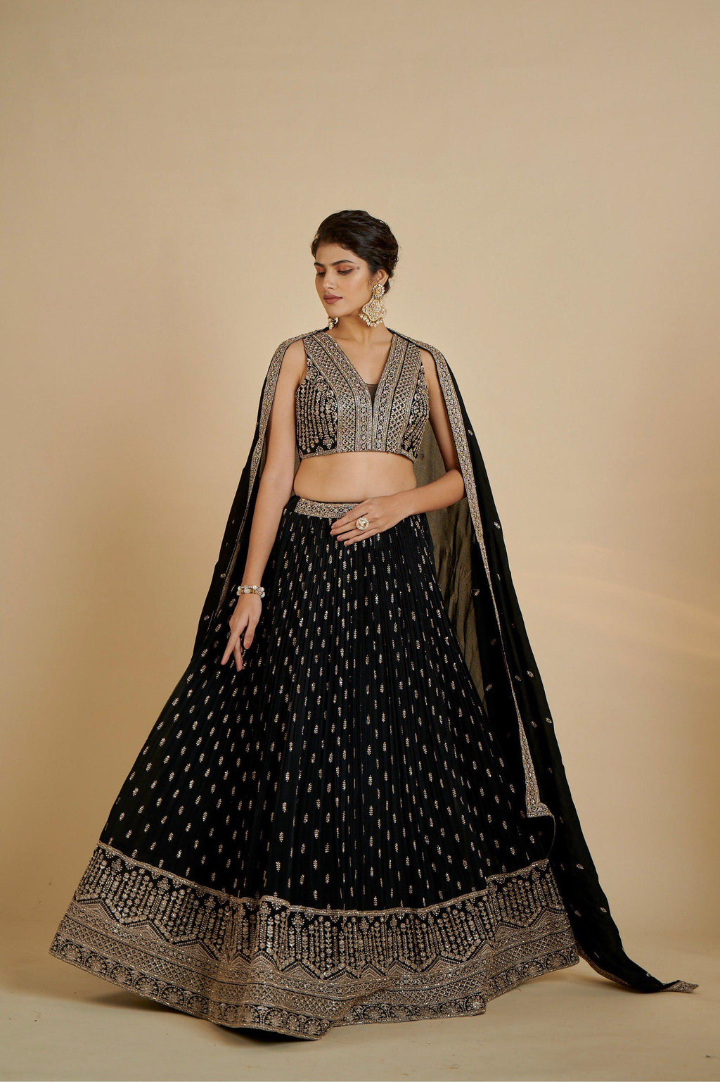 Designer Black Georgette Lehenga Choli: Zari Embroidery Sequins Work (Made To Order)