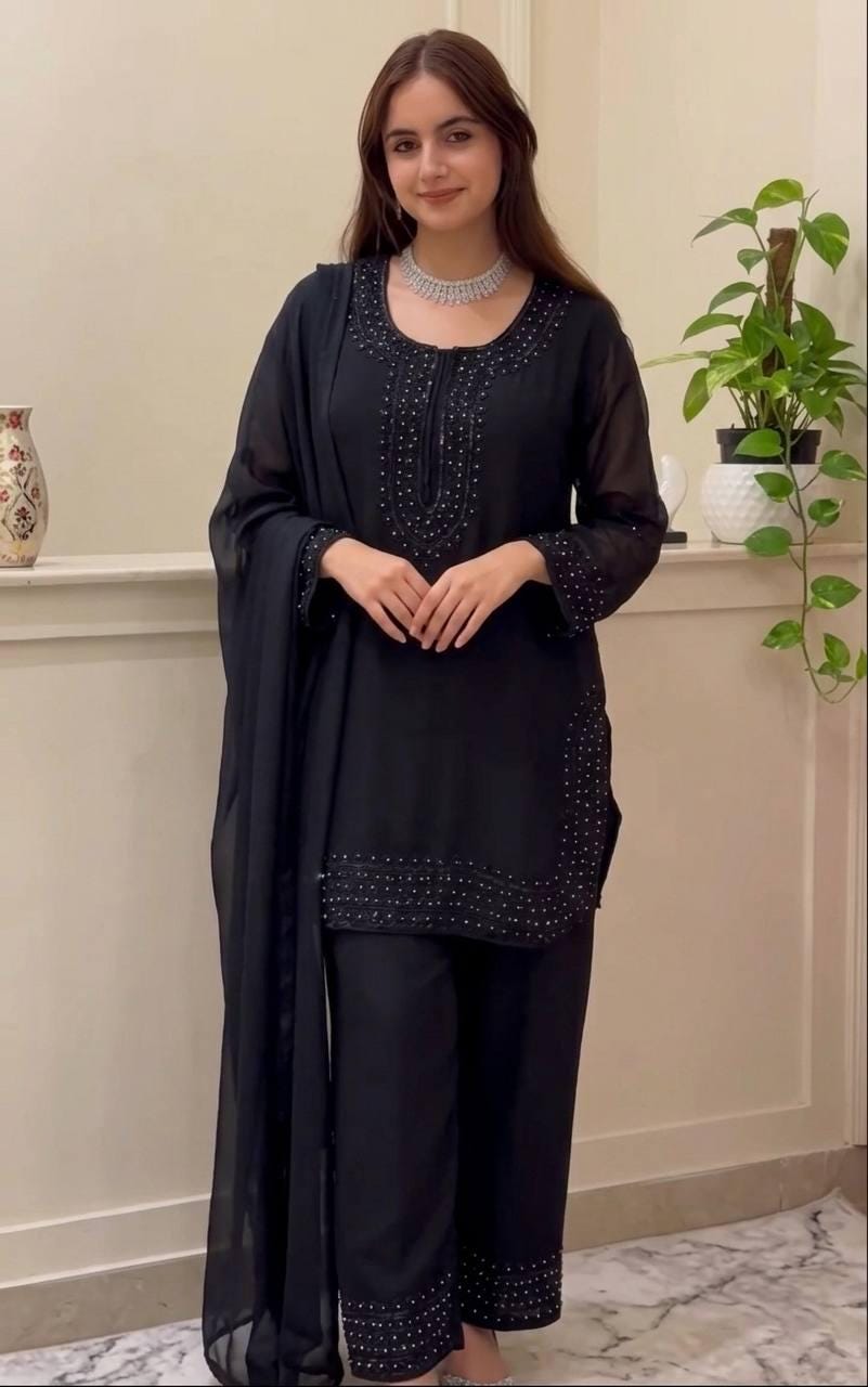 Presenting  New Designer Party Wear Look Top-Plazzo and Dupatta With Heavy Embroidery Beads Work