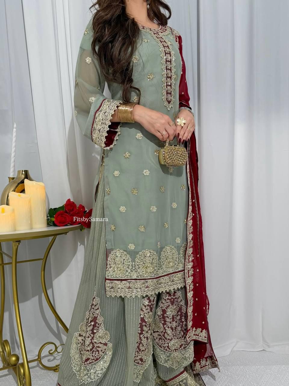 Sky Blue Georgette Suit Set: Heavy Sequence Embroidery, Stitched Salwar Kameez Dupatta