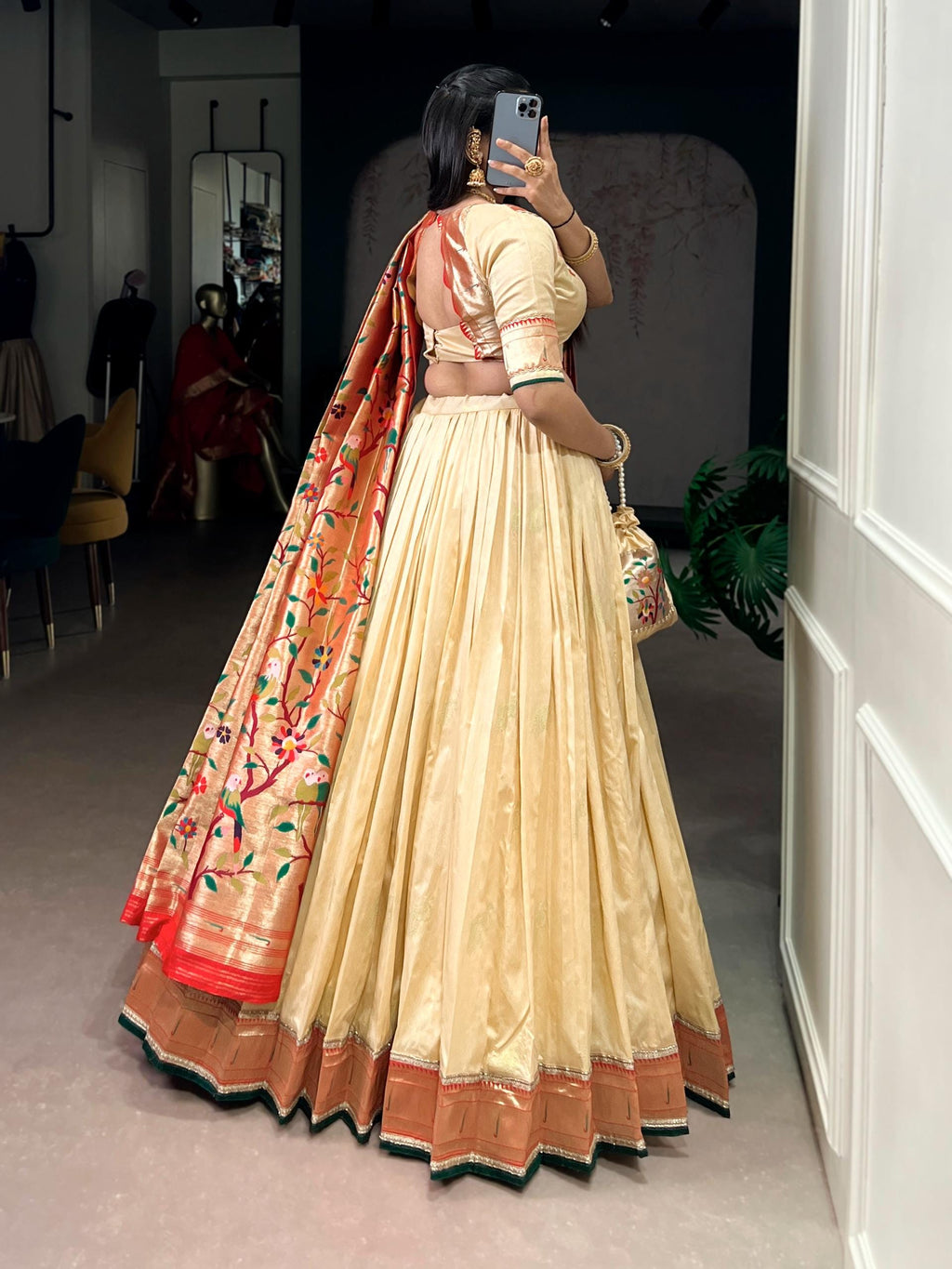 Designer Silk Paithani Lehenga Choli Set | Zari Weaving Indian Wedding Wear, Batwa