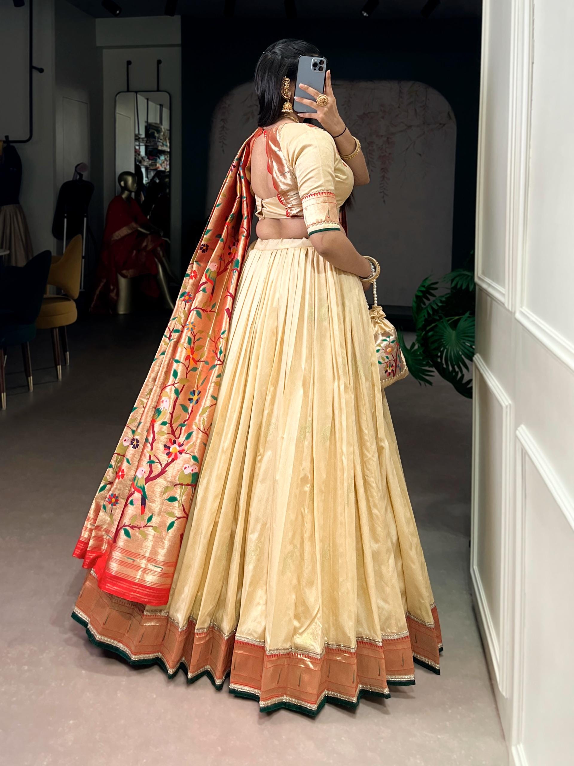 Designer Silk Paithani Lehenga Choli Set | Zari Weaving Indian Wedding Wear, Batwa