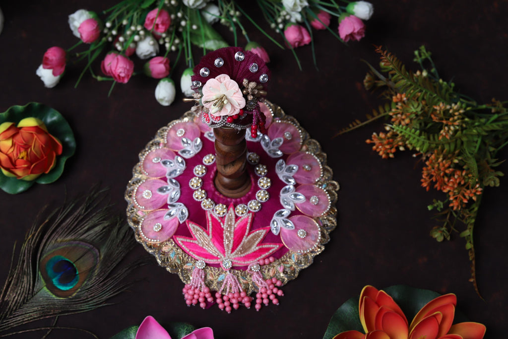 Exquisite Handcrafted Pink Lotus Deity Dress | Royal Magenta Laddu Gopal Poshak with Pearl & Sequin Border | Janmashtami Shringar