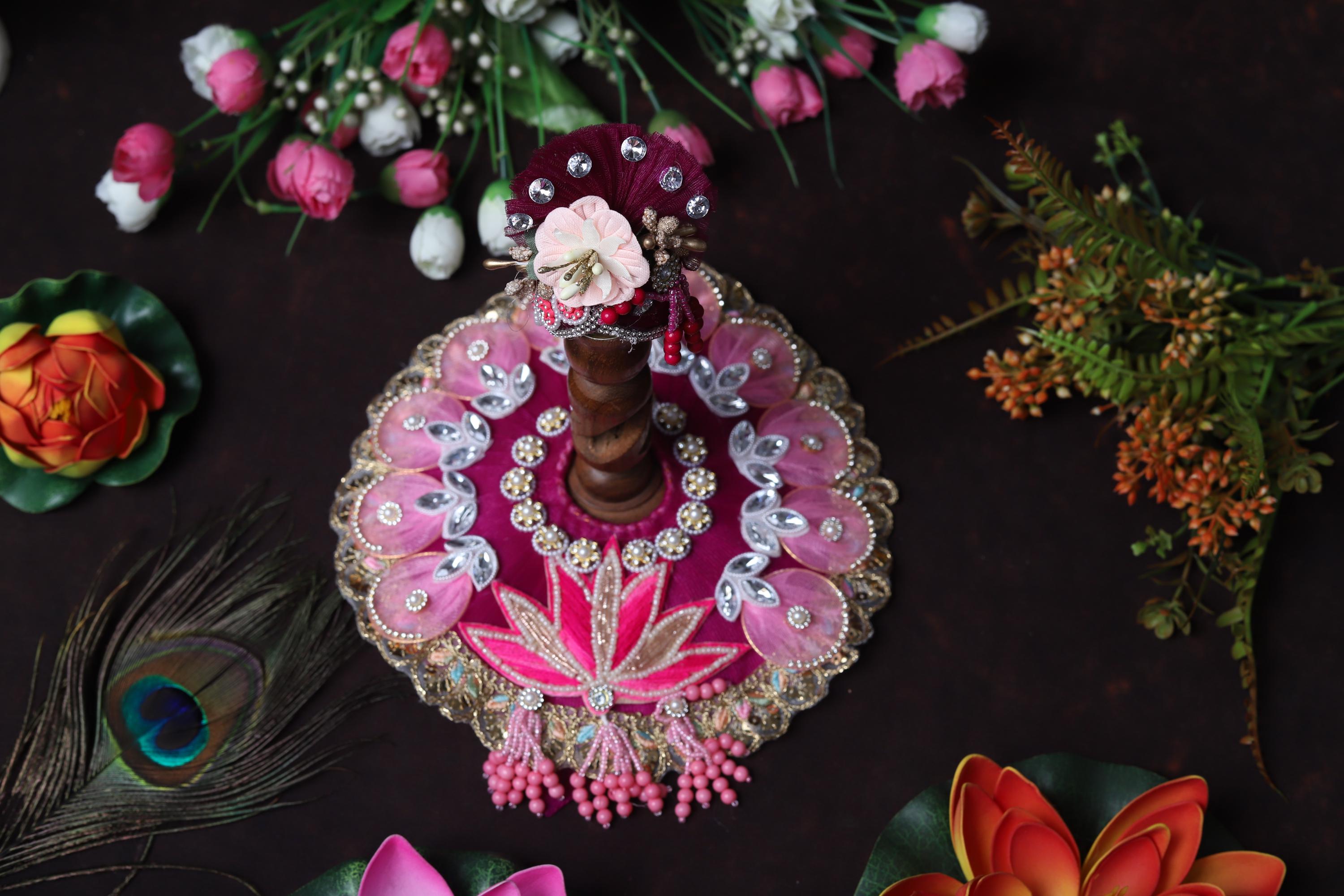 Exquisite Handcrafted Pink Lotus Deity Dress | Royal Magenta Laddu Gopal Poshak with Pearl & Sequin Border | Janmashtami Shringar