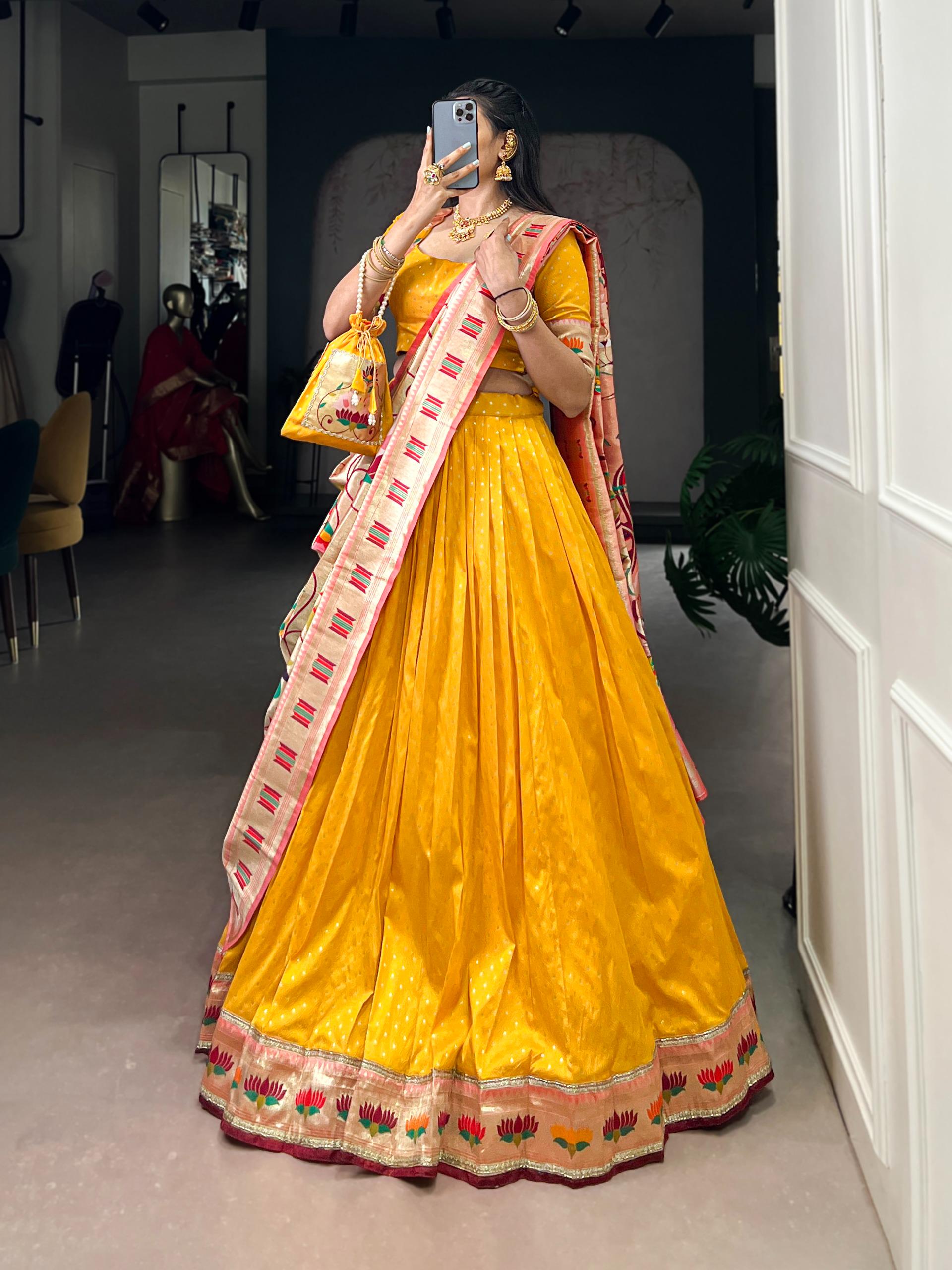 Designer Silk Paithani Lehenga Choli Set | Zari Weaving Indian Wedding Wear, Batwa