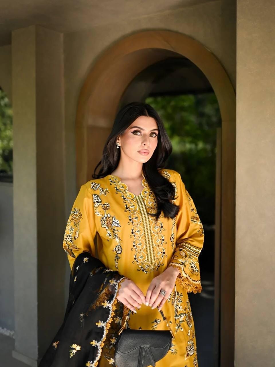 Designer Roman Silk Yellow Salwar Set with Dupatta | Embroidered Wedding Party Wear