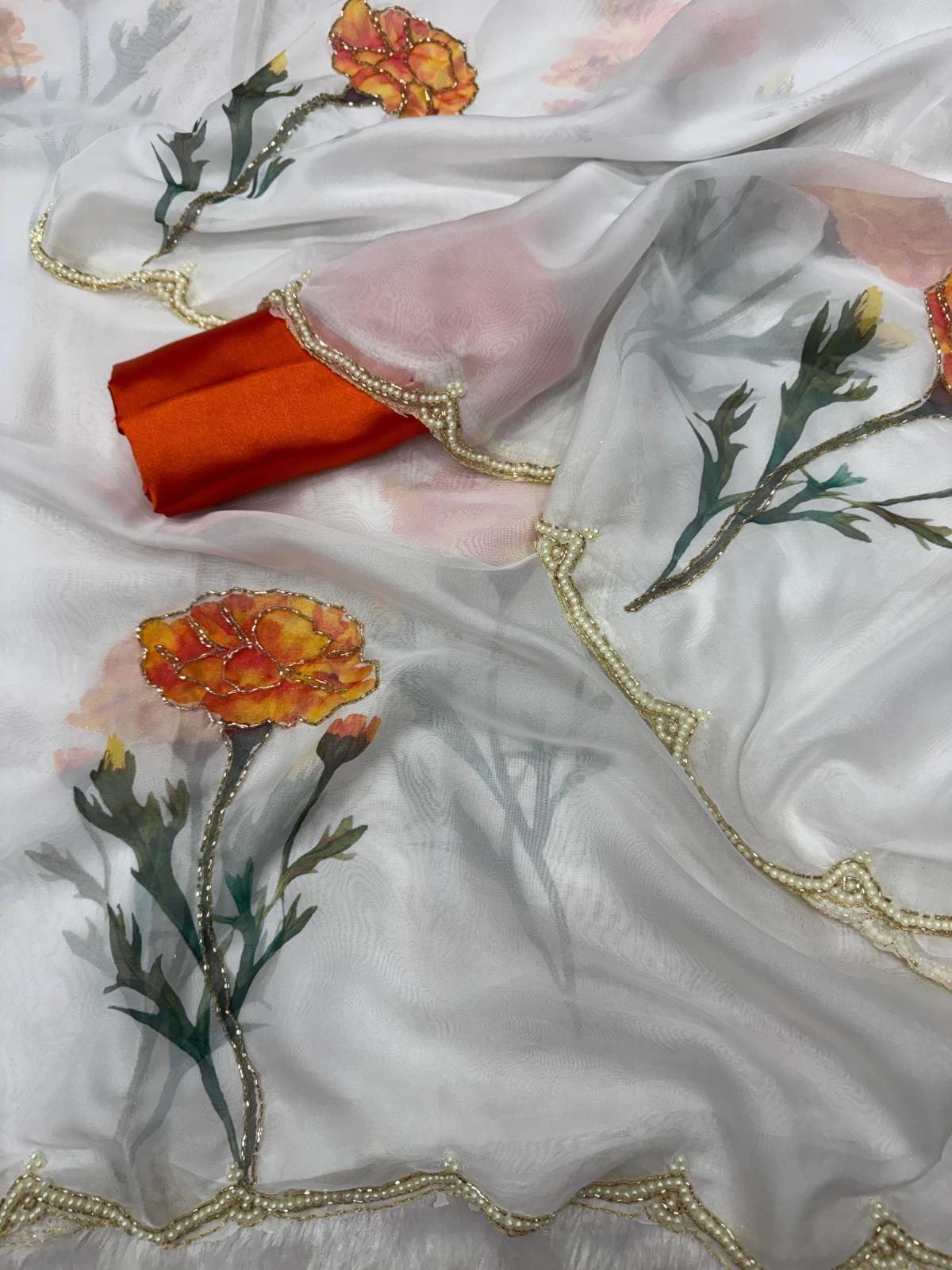 Soft Taby Silk Saree with Floral Print & Katdana Border