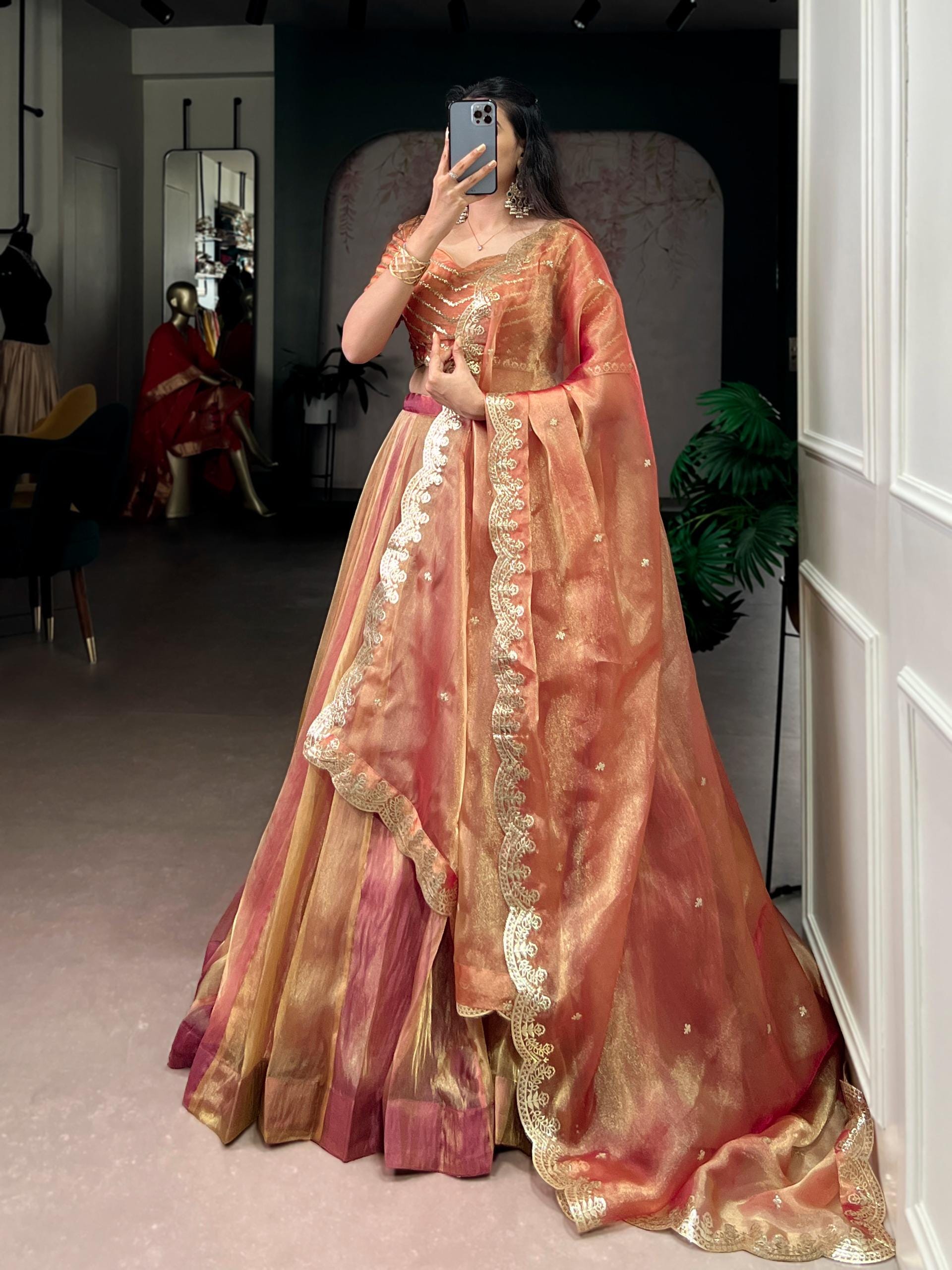 Carika Silk Lehenga Choli Set: Sequins Embroidery, Festive Elegance