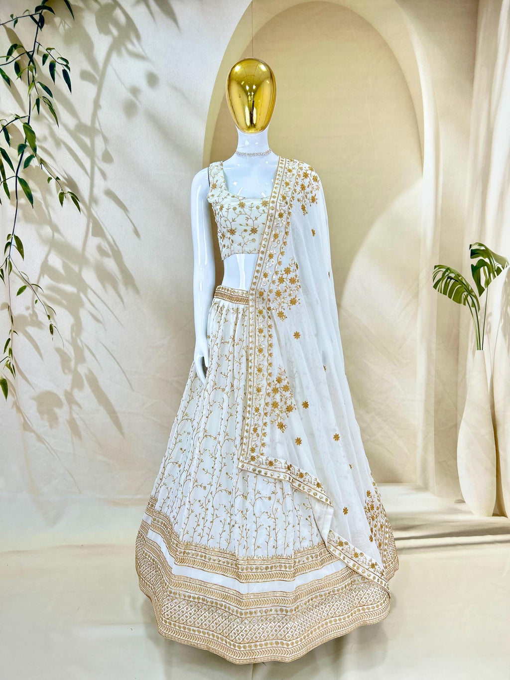 Designer Indian Festive & Wedding White Lehenga Choli Set