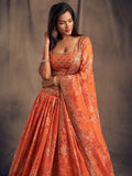 Dusty Rose Organza Lehenga Choli Set | Printed Embroidery Sequence Wedding Dress
