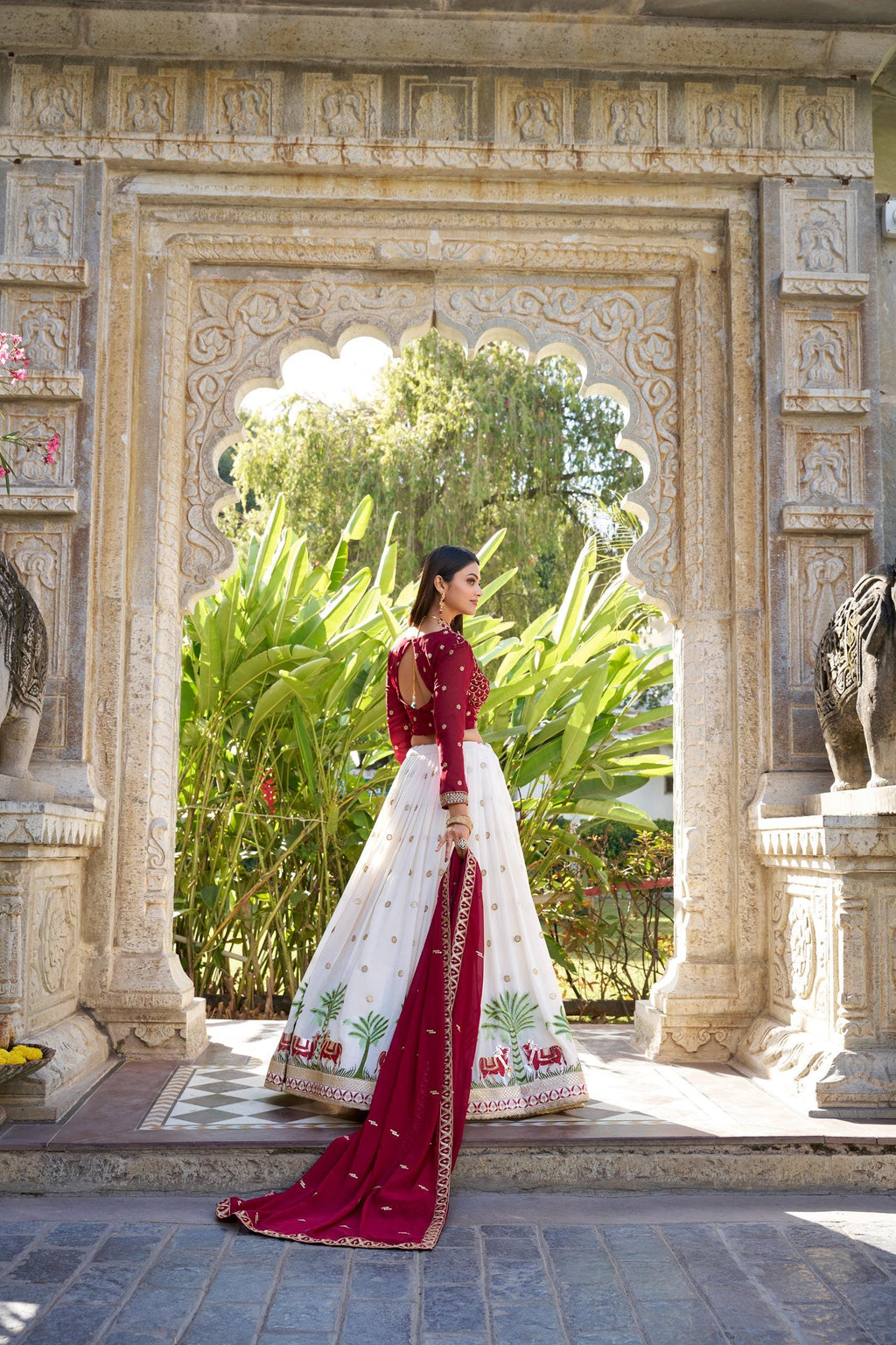 White Georgette Lehenga Choli Set | Sequins Embroidery Work, Festive Occasion Dress