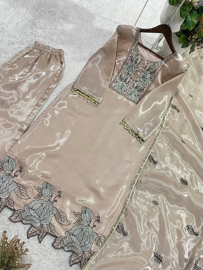 Designer Jimmy Choo Silk Embroidered Suit Set with Dupatta | Indian Wedding Guest Dress