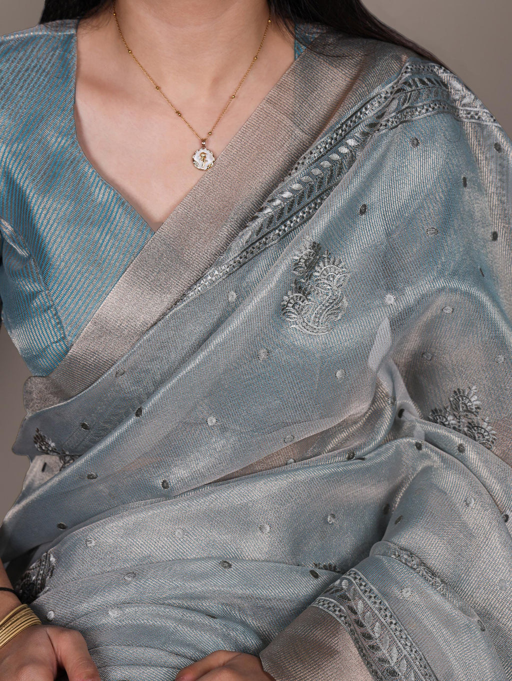 Poly Shimmer Saree with Embroidered Border
