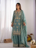 Designer Dusty Green Silk Embroidered Salwar Set with Dupatta | Wedding Party Wear