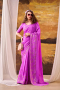 Pink Crepe Silk Saree with Woven Blouse