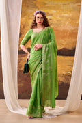 Green Crepe Saree with Weaving Work