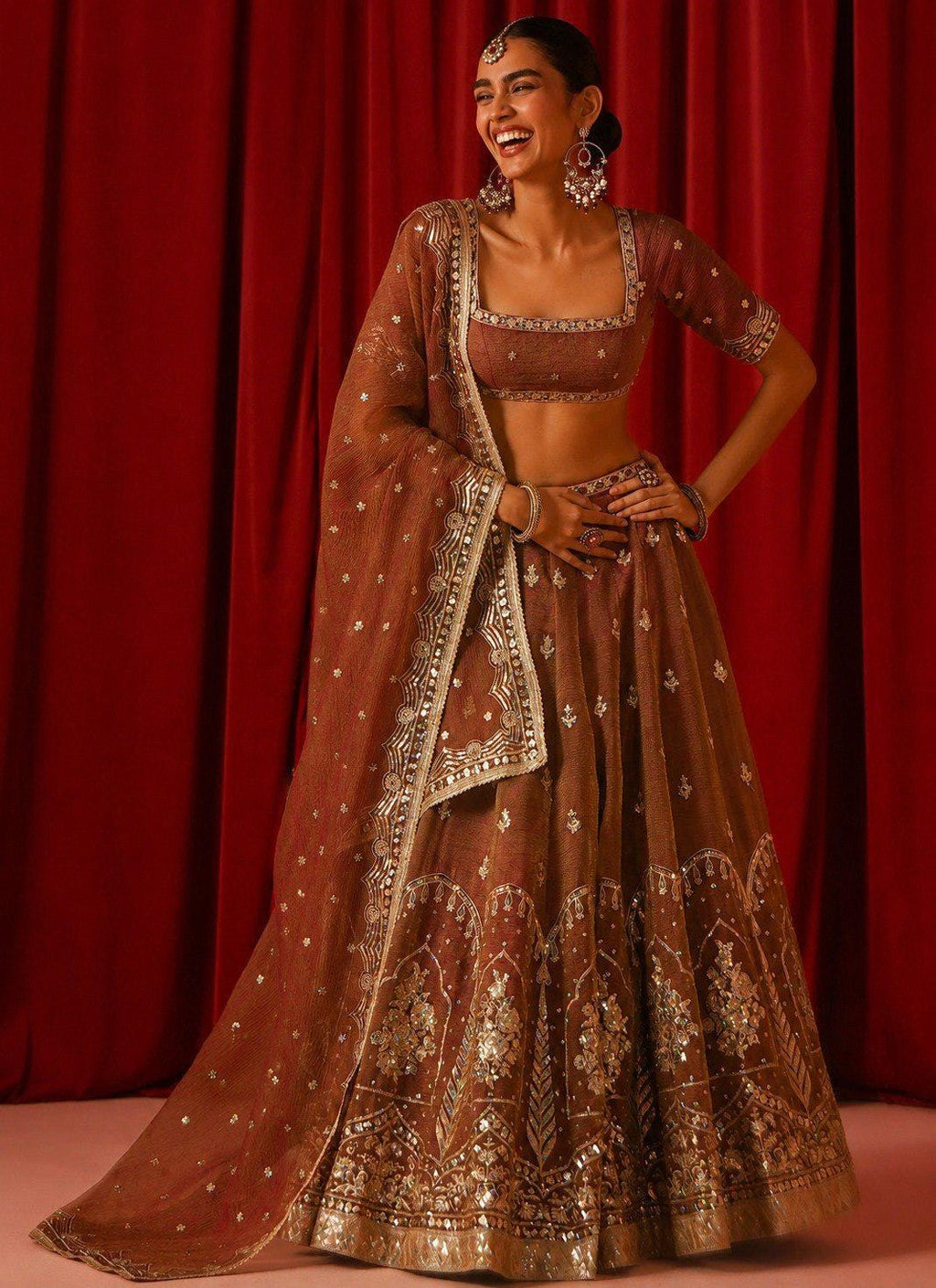 Orange Embroidered Lehenga Choli Set, Fandy Silk Lehenga Dupatta, Wedding Wear Gift For Women