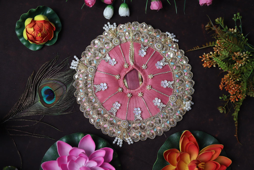 Pink Laddu Gopal Dress with Pearl Work | Heavy Designer Bal Gopal Festive Poshak Handcrafted Pink Laddu Gopal Poshak