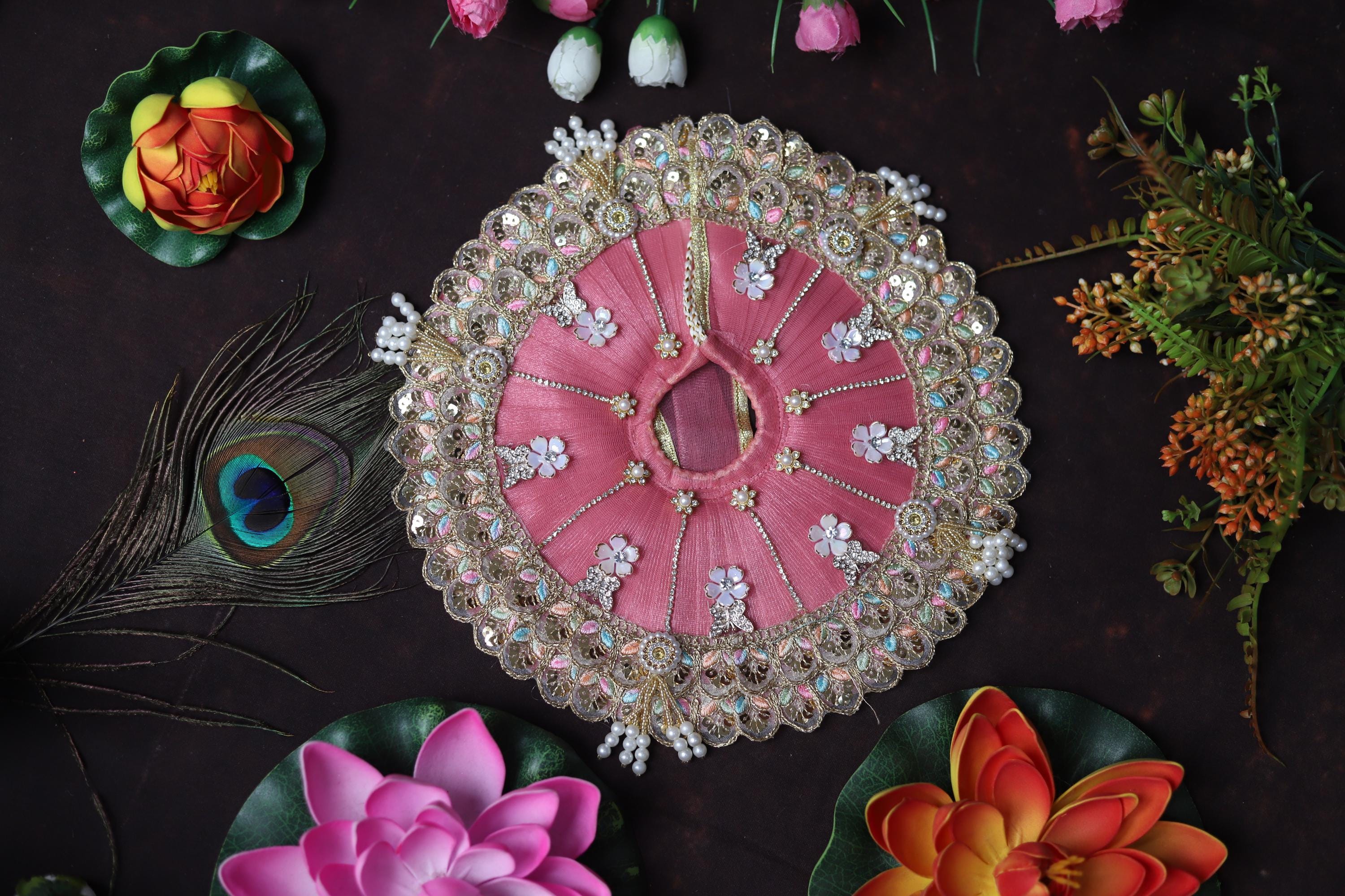 Pink Laddu Gopal Dress with Pearl Work | Heavy Designer Bal Gopal Festive Poshak Handcrafted Pink Laddu Gopal Poshak
