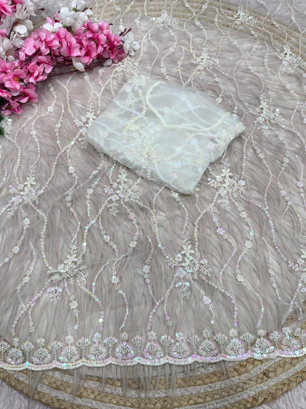 Soft Net Saree with Full Embroidery Border