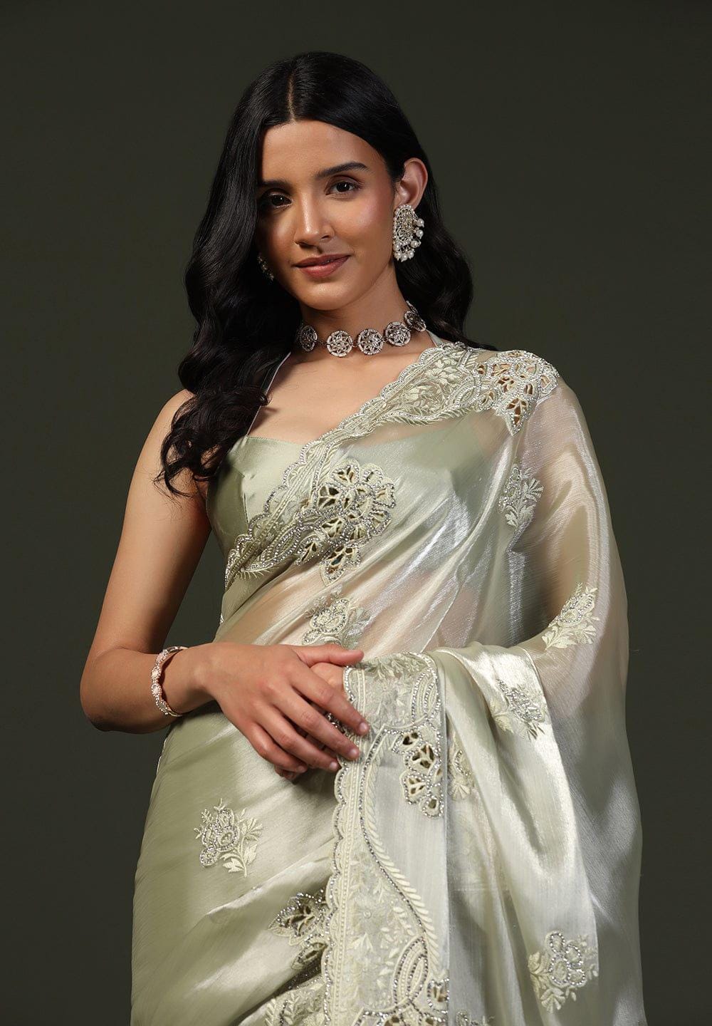 Gray Chiffon Silk Saree