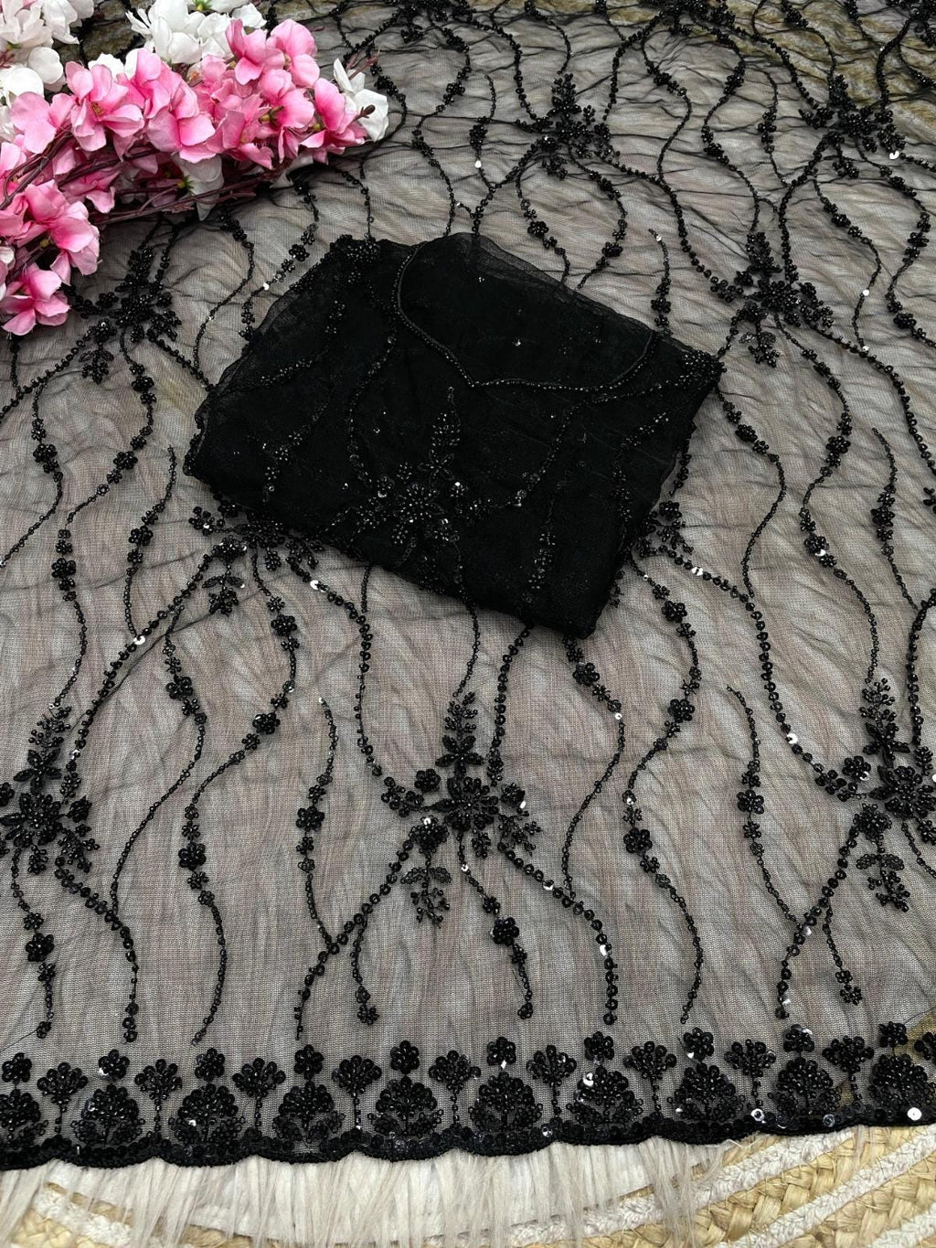 Soft Net Saree with Full Embroidery Border