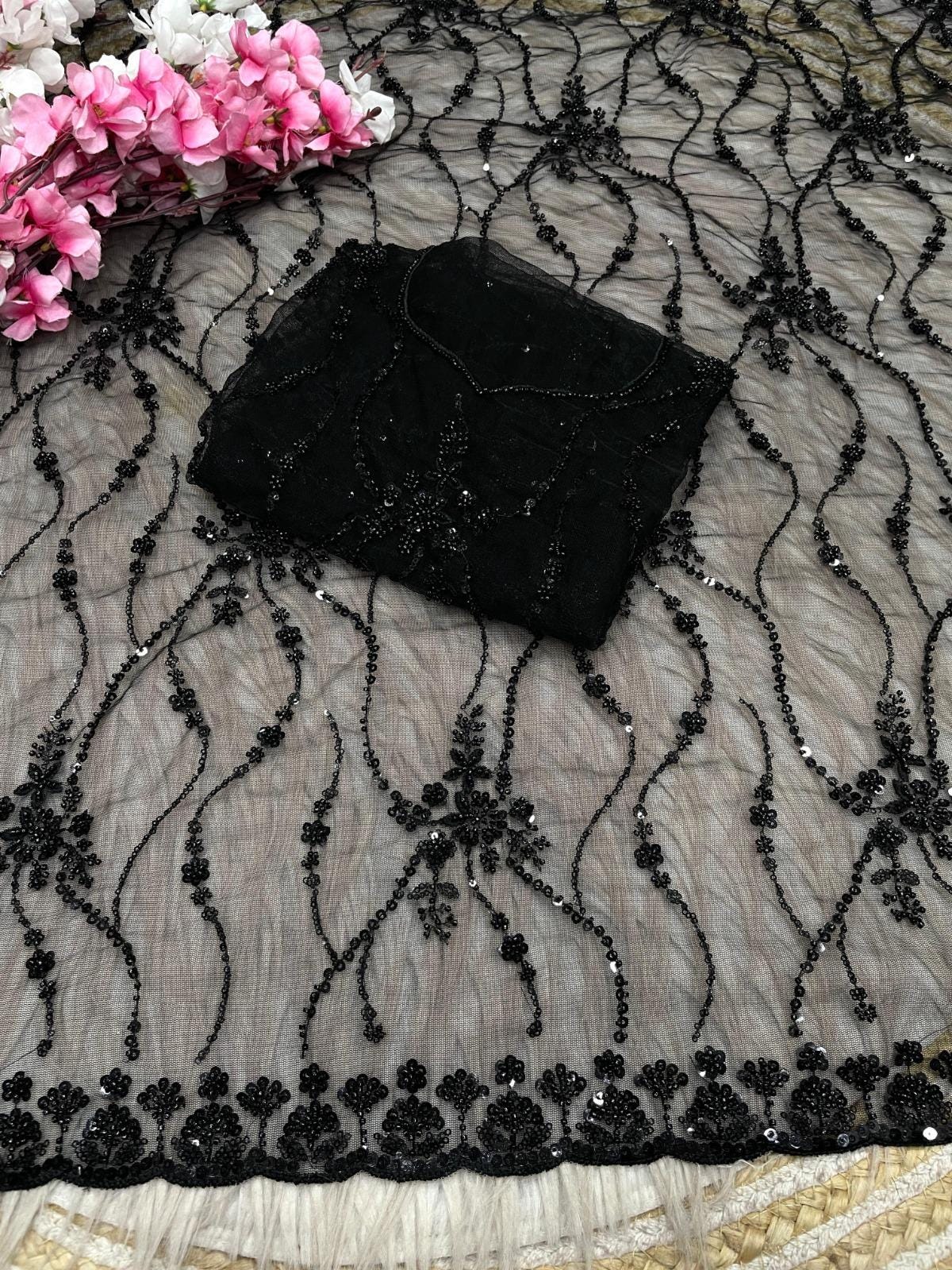 Soft Net Saree with Full Embroidery Border