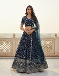 Designer Indian Wedding Lehenga Choli Set: Royal Blue Georgette Embroidery (Made To Order)