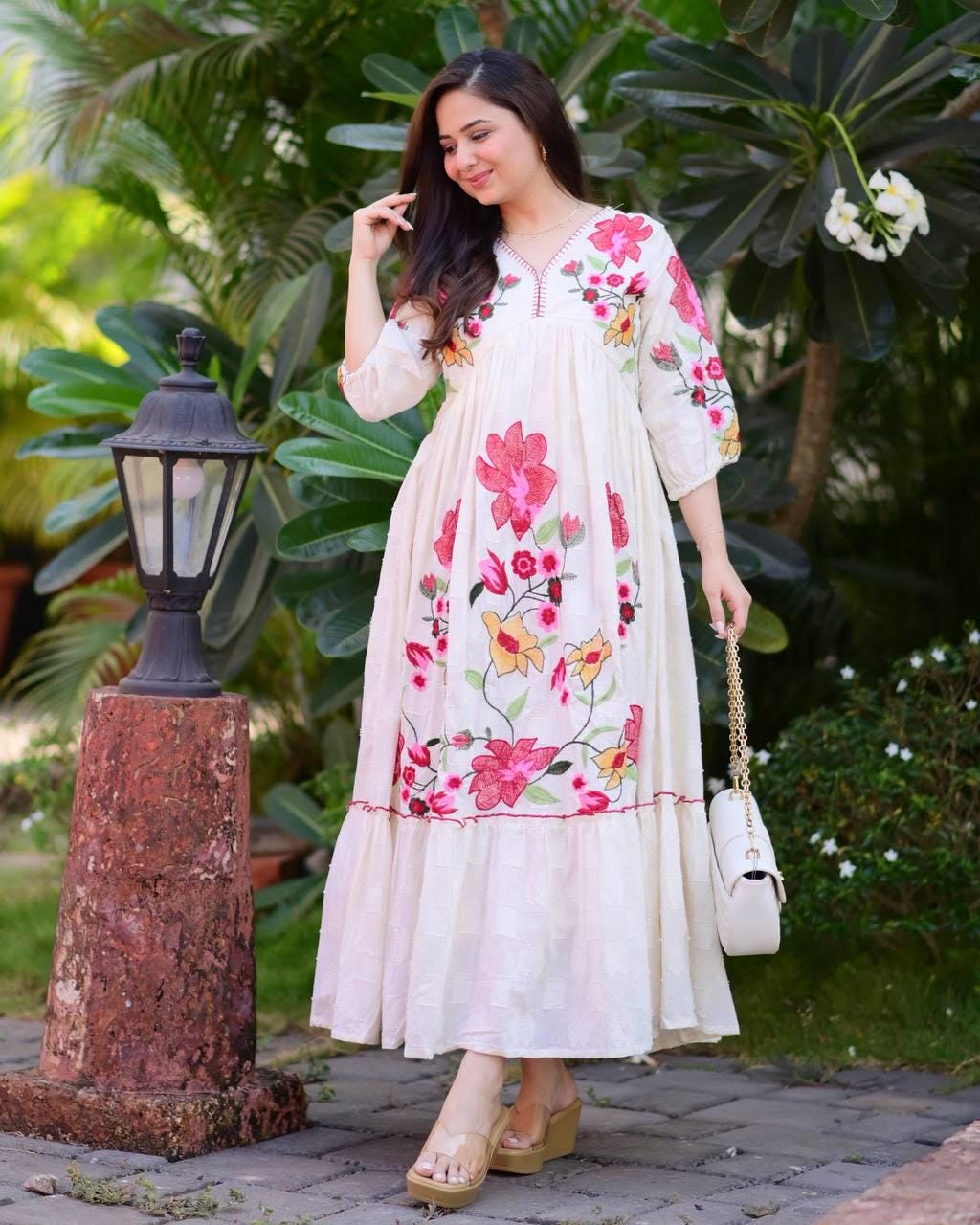 Trendy Rayon Embroidered Maxi Gown | Summer Friendly Long Flare Dress | Fully Stitched Boho Ethnic Anarkali Gown For Women Party Wear