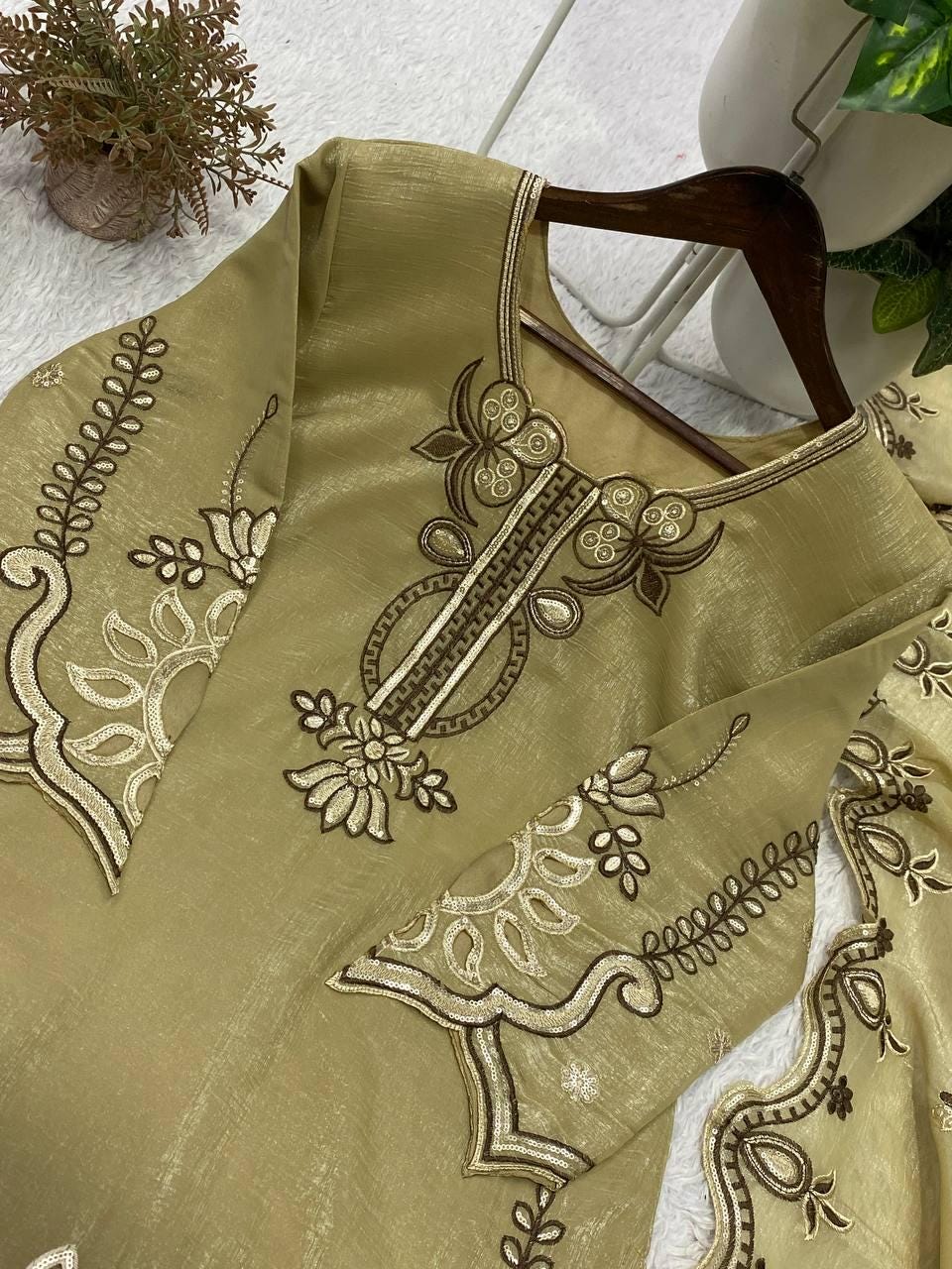 Designer Olive Green Embroidered Salwar Set with Dupatta | Wedding Party Wear Custom Stitched