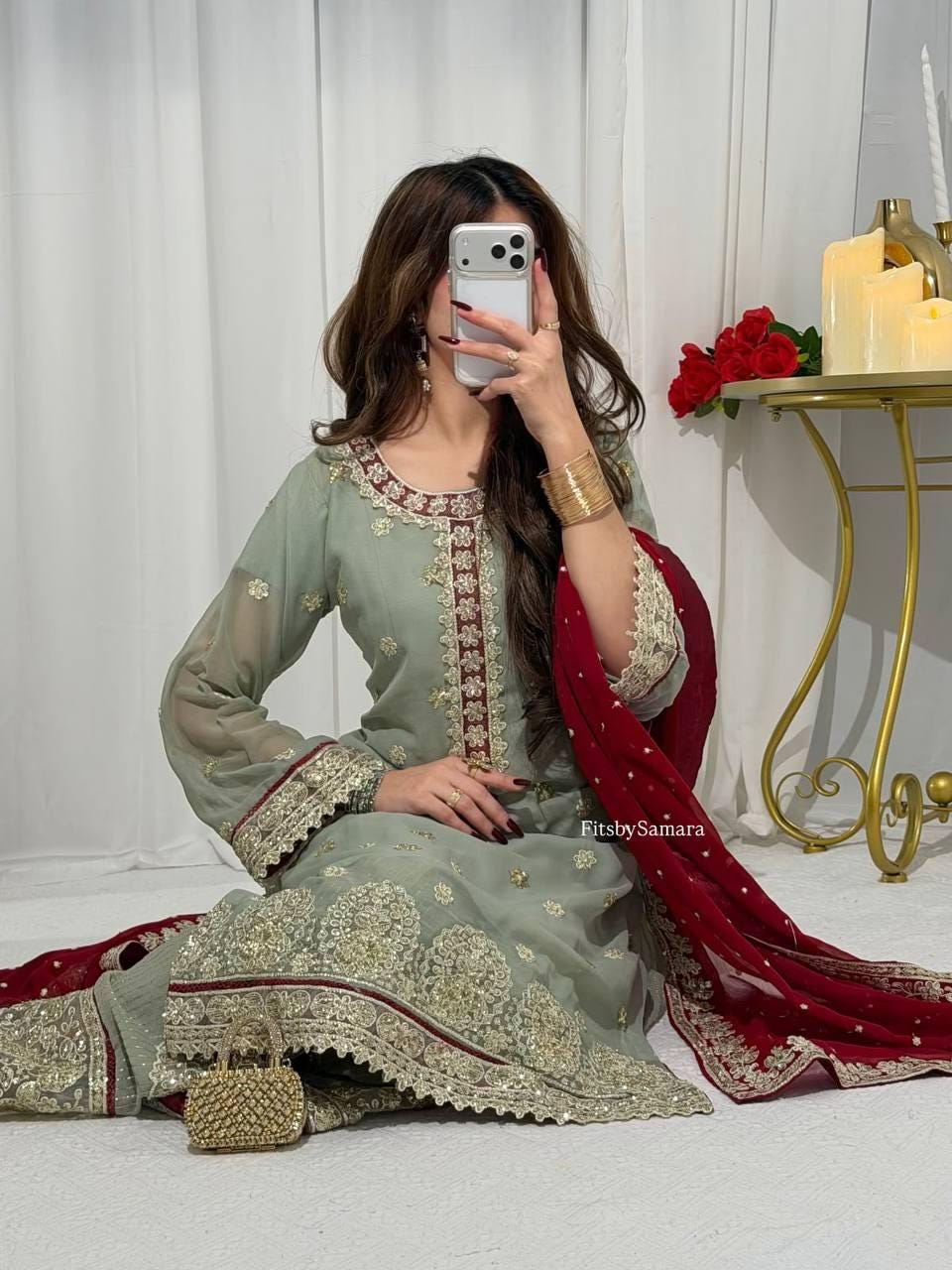 Sky Blue Georgette Suit Set: Heavy Sequence Embroidery, Stitched Salwar Kameez Dupatta