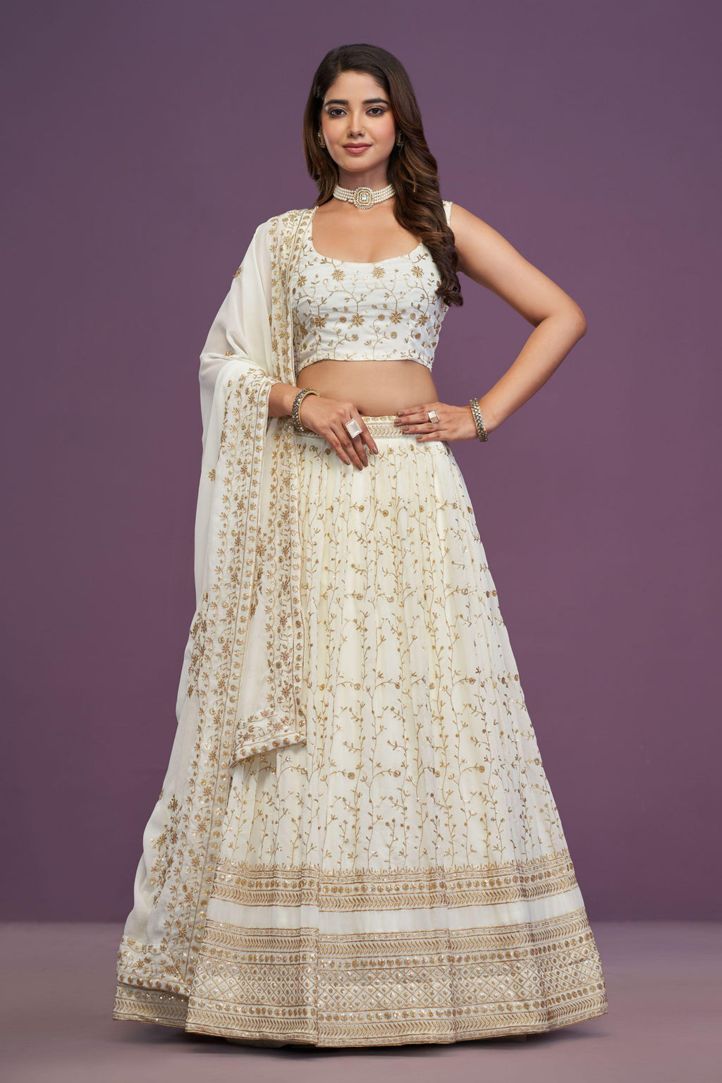 Designer Indian Festive & Wedding White Lehenga Choli Set