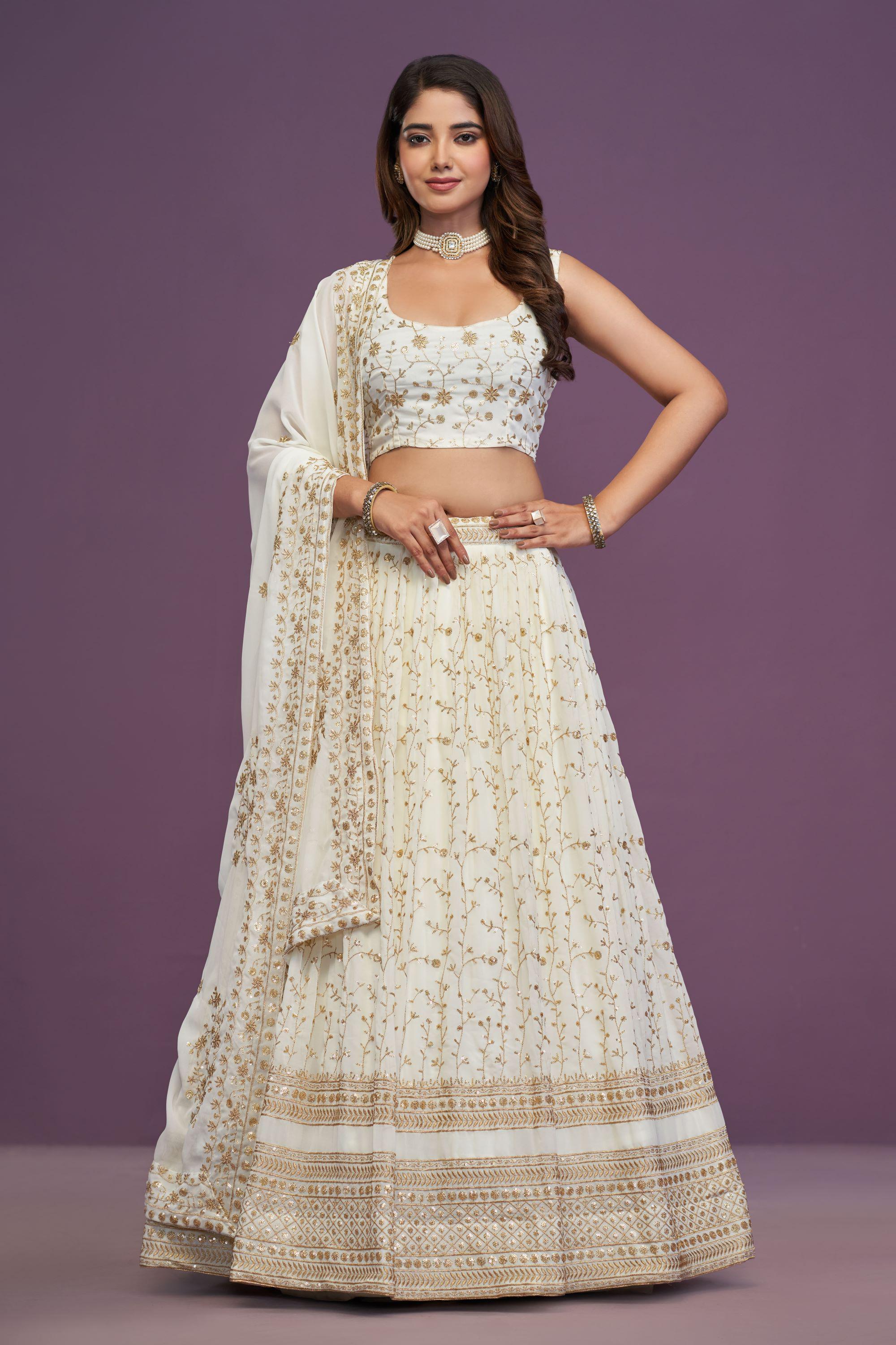 Designer Indian Festive & Wedding White Lehenga Choli Set