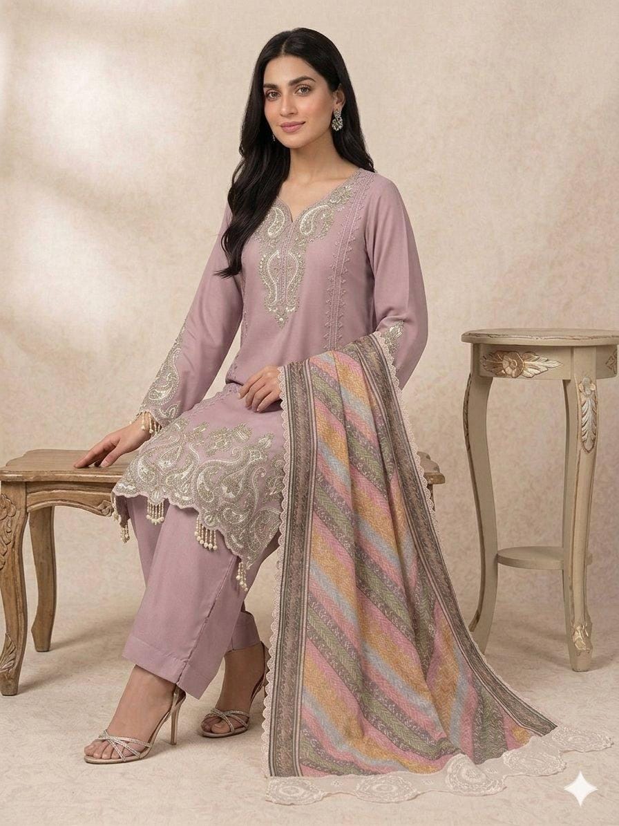 Baby Pink Star Georgette Top Palazzo Set | Sequence Embroidery, Printed Organza Dupatta