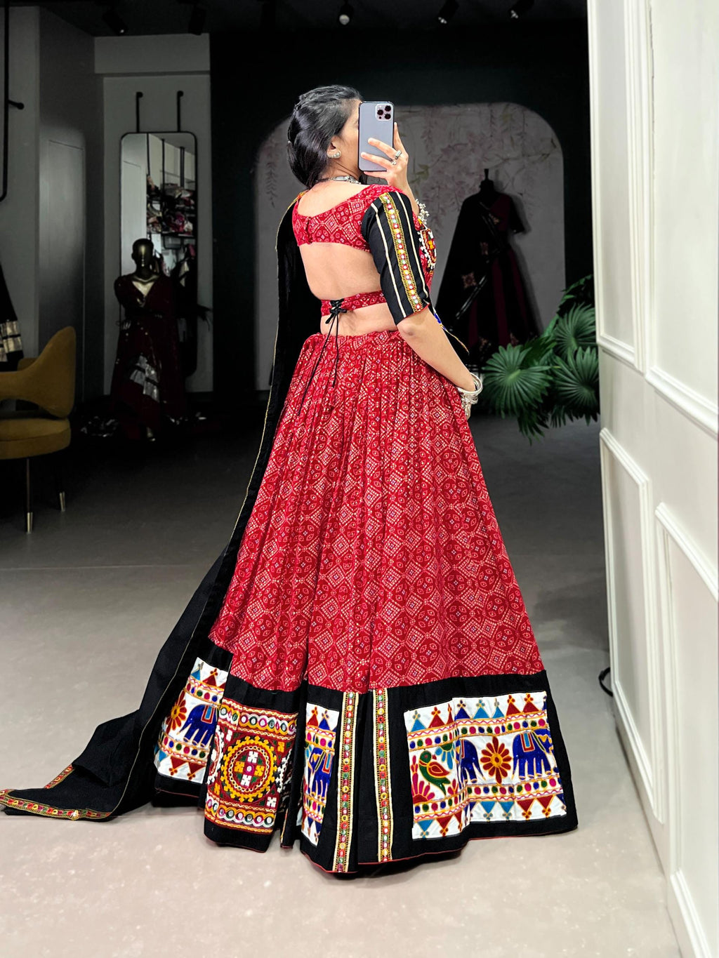 Mustard Yellow Cotton Lehenga Choli Set | Gamthi Work, Mirror Lace Ghagra Choli