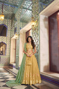 Pure Cotton Yellow Lehenga Choli Set: Gamthi Mirror Work, Matching Purse