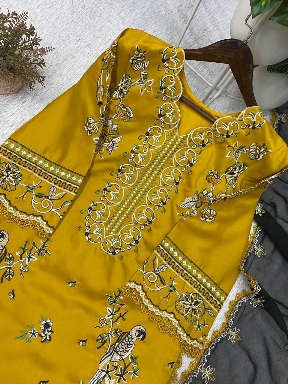 Designer Roman Silk Yellow Salwar Set with Dupatta | Embroidered Wedding Party Wear