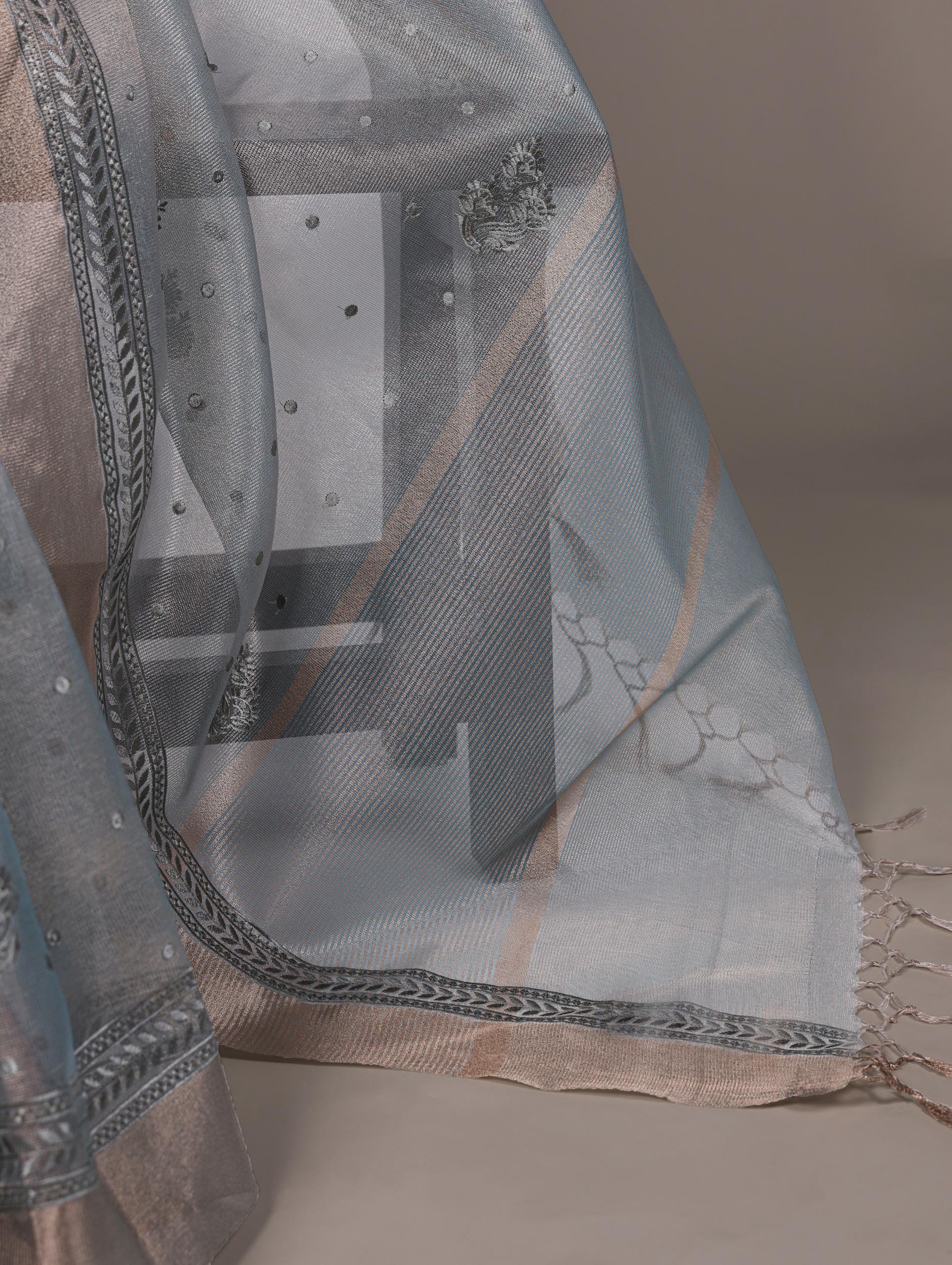 Poly Shimmer Saree with Embroidered Border