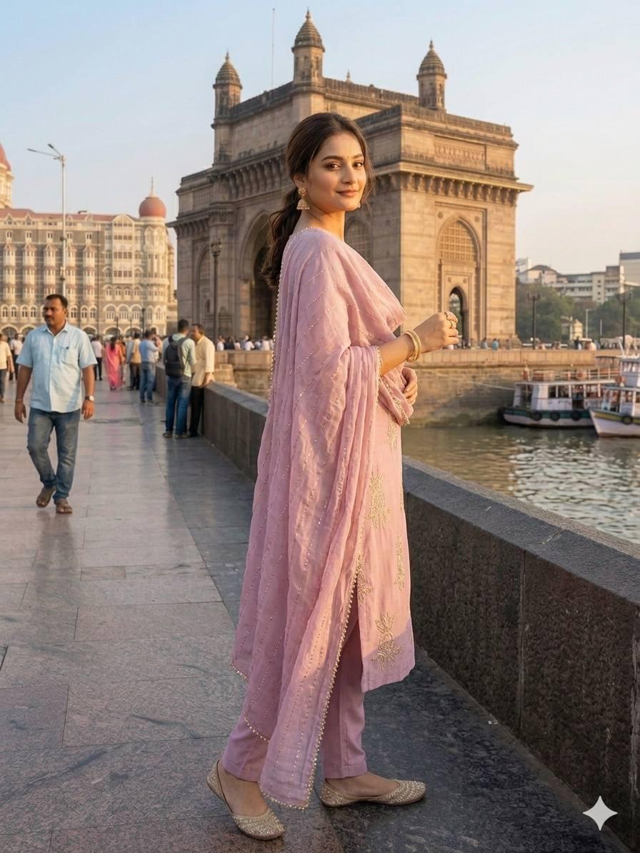 Purple Chinon Suit Set | Sequence Embroidery Kurta Pants Dupatta | Indian Party Wear Ethnic Dress