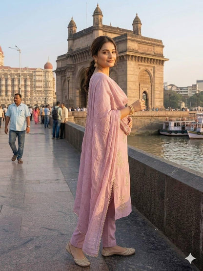 Purple Chinon Suit Set | Sequence Embroidery Kurta Pants Dupatta | Indian Party Wear Ethnic Dress