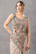 Ready-to-Wear White Chinon Silk Saree with Sequin Work