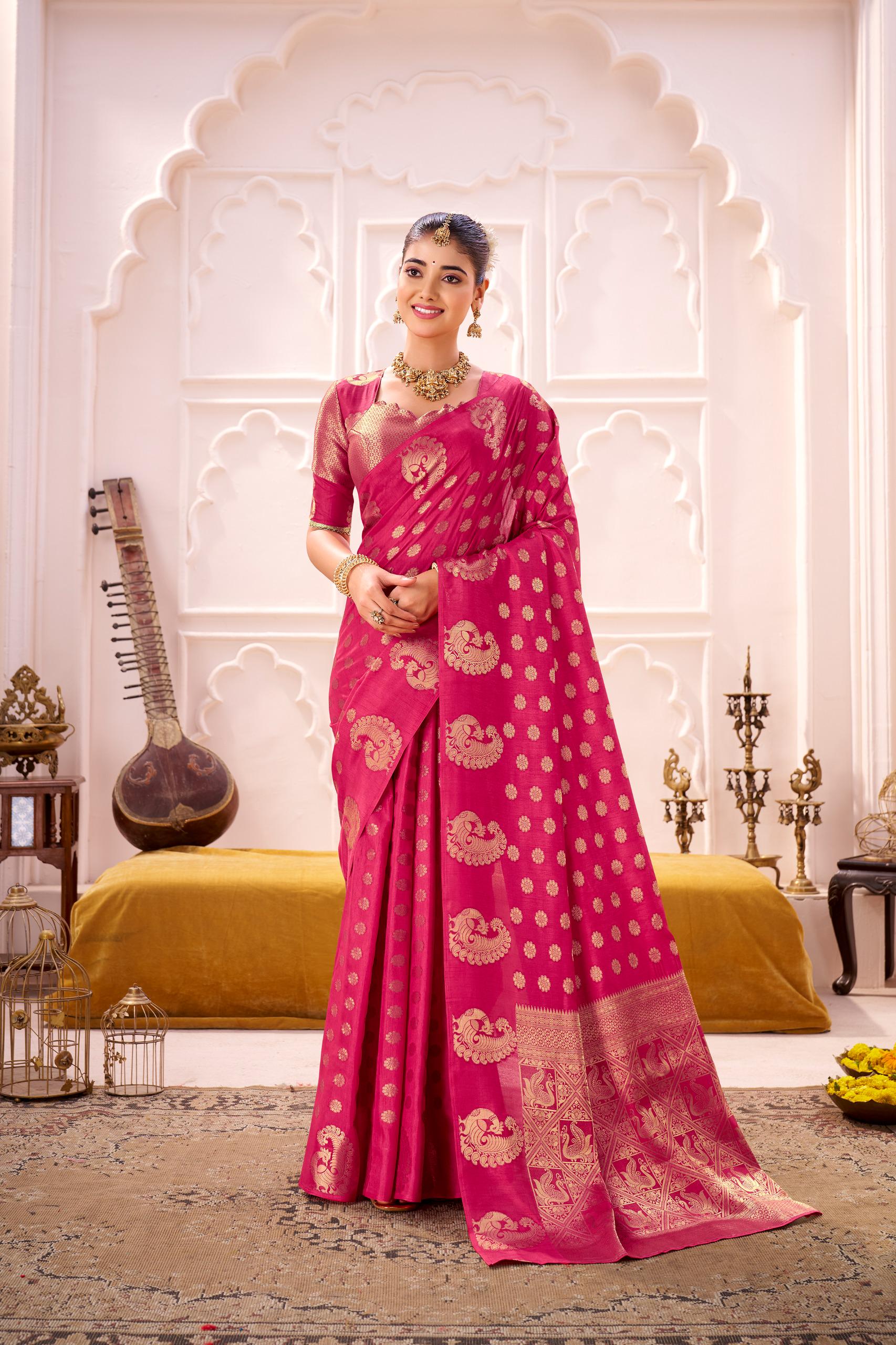 Purple Banarasi Silk Saree with Gold Zari Border