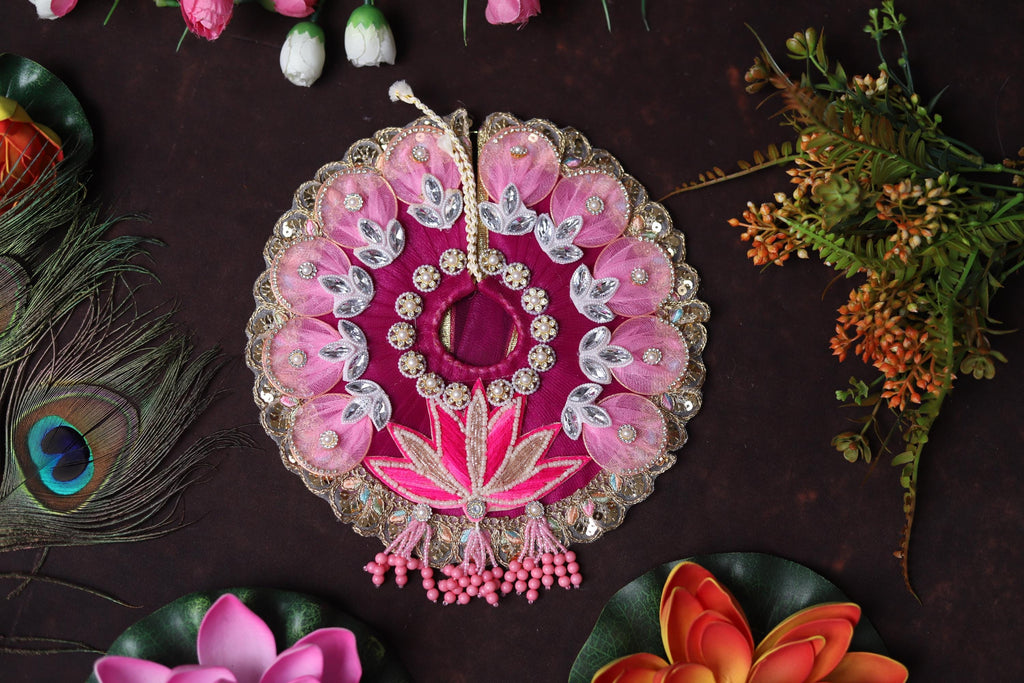 Exquisite Handcrafted Pink Lotus Deity Dress | Royal Magenta Laddu Gopal Poshak with Pearl & Sequin Border | Janmashtami Shringar
