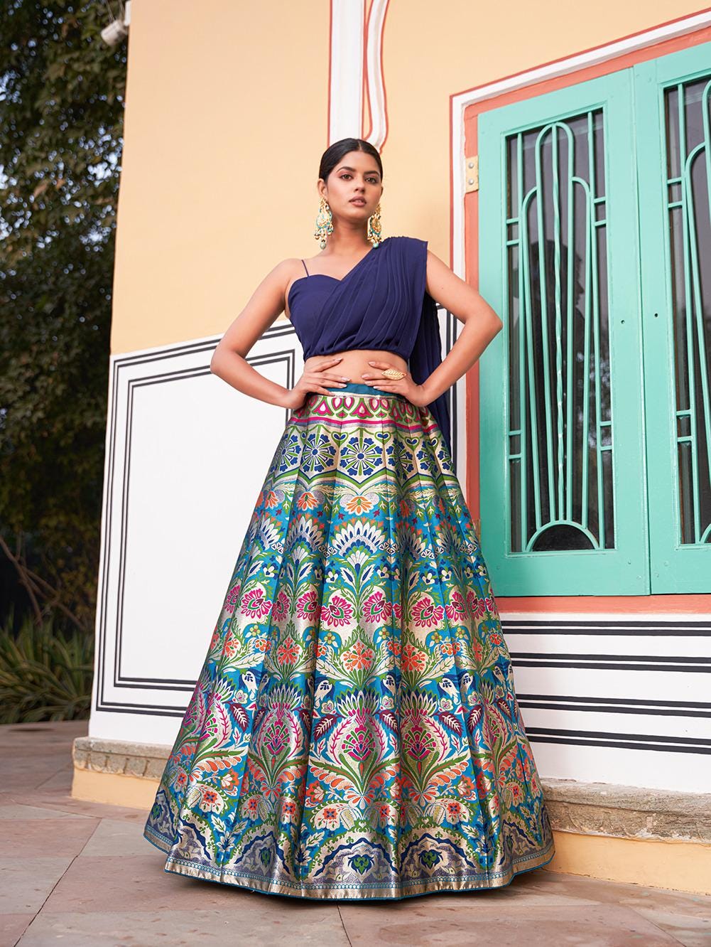 Banarasi Silk Lehenga with Georgette Blouse & Attached Dupatta