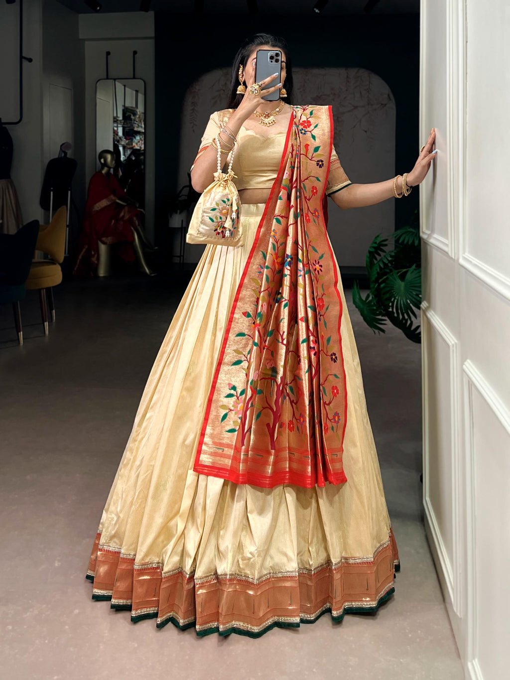 Designer Silk Paithani Lehenga Choli Set | Zari Weaving Indian Wedding Wear, Batwa